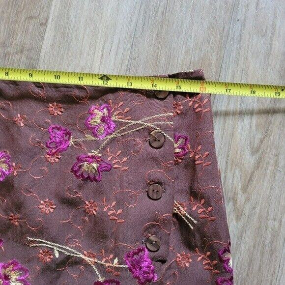 Grace Dane Lewis Womens Silk Linen Embroidered Mini Skirt Size 8 Y2K Brown Multi - Picture 9 of 10